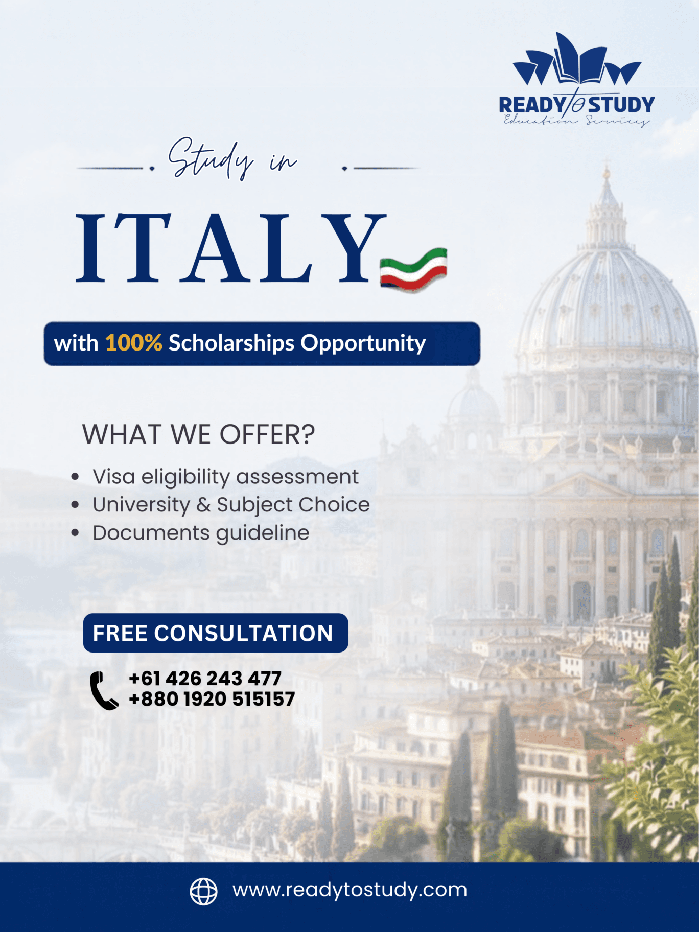 Study in Italy destination image for Ready to Study