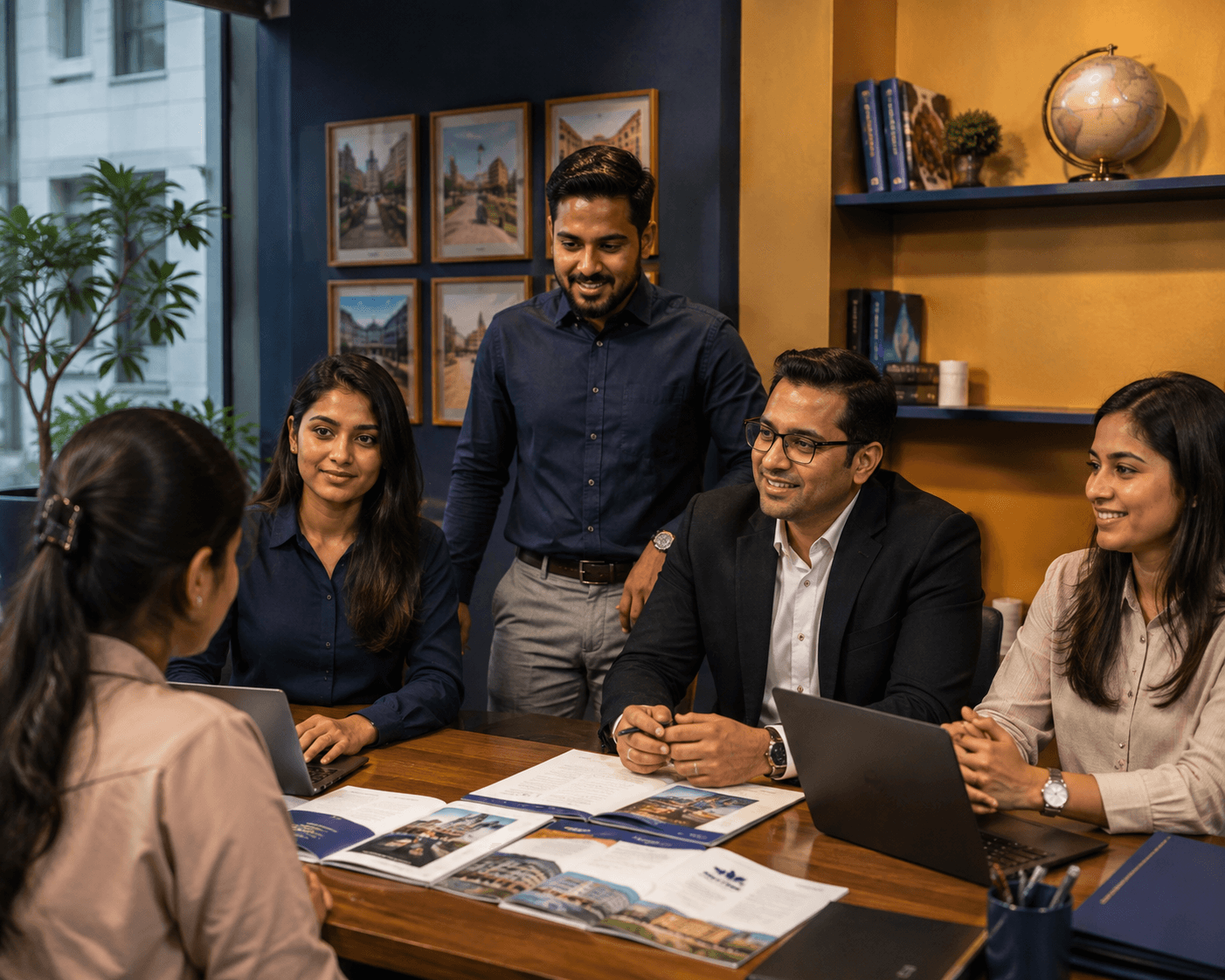 Illustrative: a counselling session reviewing university brochures